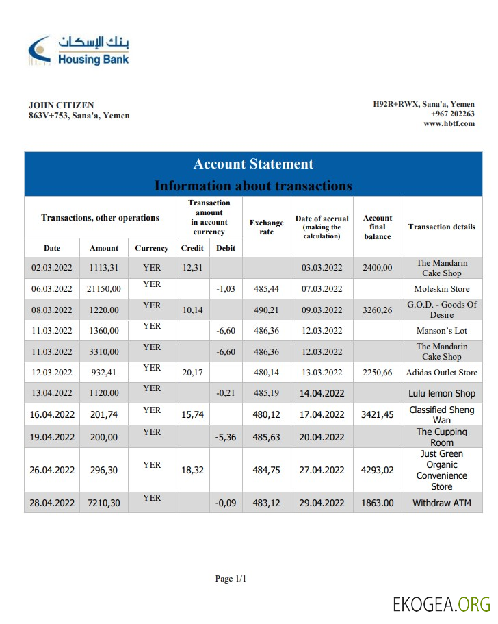 Déclaration de la Banque du logement du Yémen